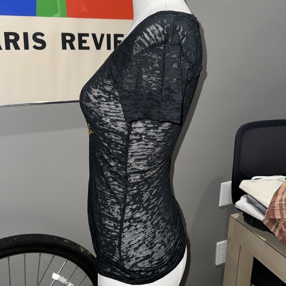 Black shirt University of Miami vneck w/sparkles- sheer - Picture 3 of 5